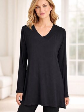 Soft Surroundings Black Tunic Top XL V Neck Stretch Flowy